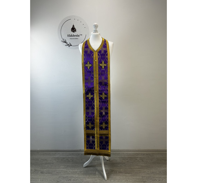 Epitrachil and cuffs in rich brocade - Communion set for priest - Stole and cuffs