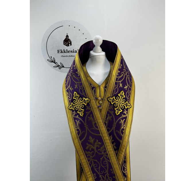 Bishop's Communion set in metallic brocade - Bishop Stole and cuffs in brocade - Bishop set - Small omophorion - Epitrakhilion and cuffs