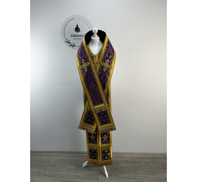 Bishop's Communion set in metallic brocade - Bishop Stole and cuffs in brocade - Bishop set - Small omophorion - Epitrakhilion and cuffs