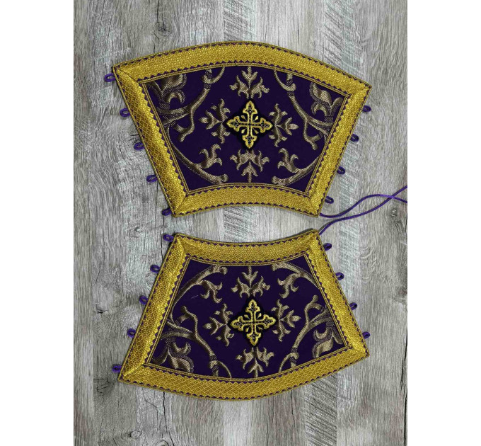 Bishop's Communion set in metallic brocade - Bishop Stole and cuffs in brocade - Bishop set - Small omophorion - Epitrakhilion and cuffs