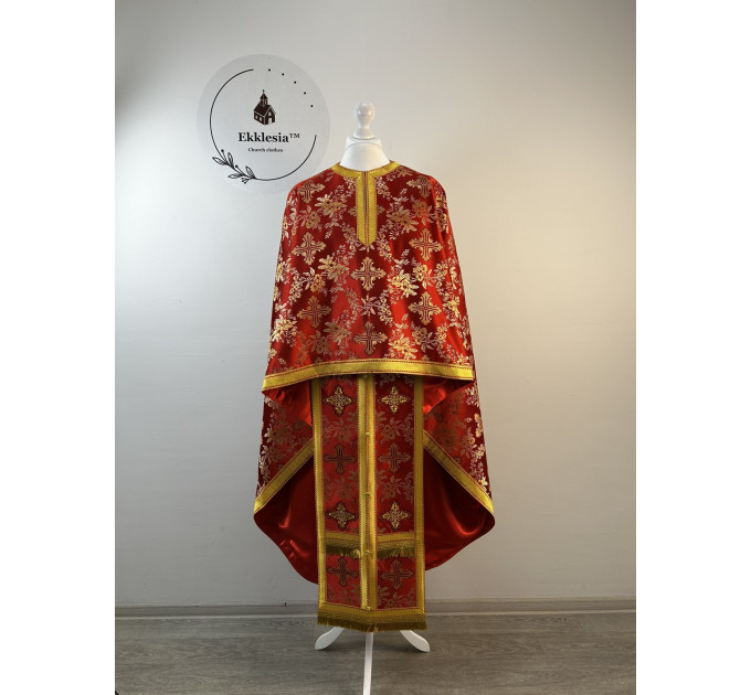 Greek vestment in maroon brocade - Church garments - Priest vestment -Floral