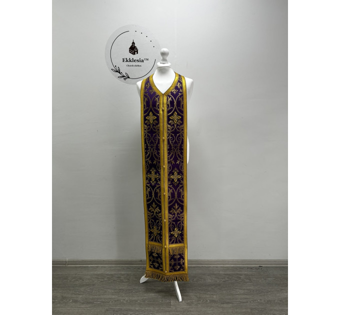 Metallic brocade epitrachil and cuffs - Priest communion set - Stole, pair cuffs