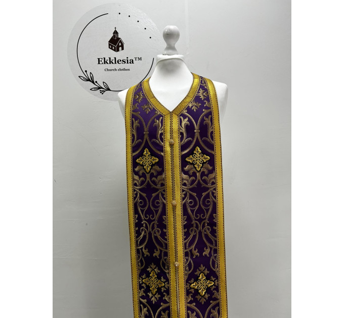 Metallic brocade epitrachil and cuffs - Priest communion set - Stole, pair cuffs