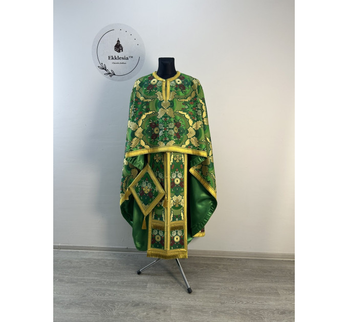 Greek style priest vestment - Phelon made of floral pattern brocade