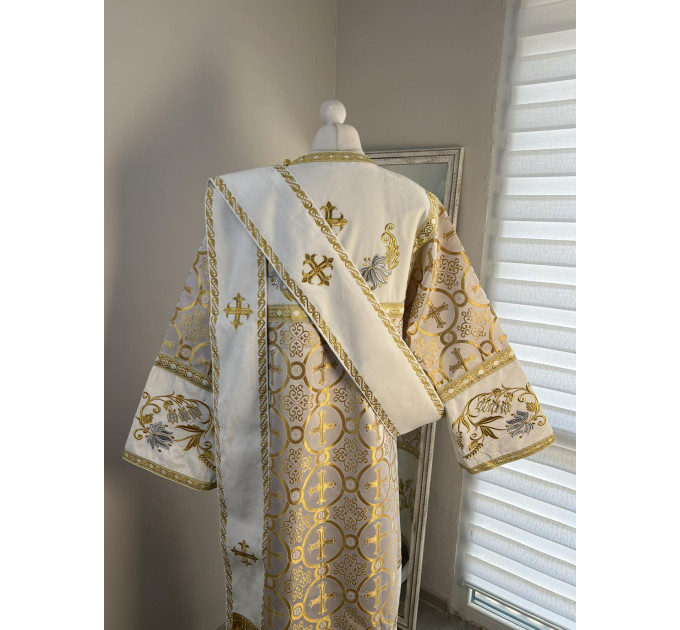 Combined velvet and brocade deacon's vestment - Embroidered stichar and orar