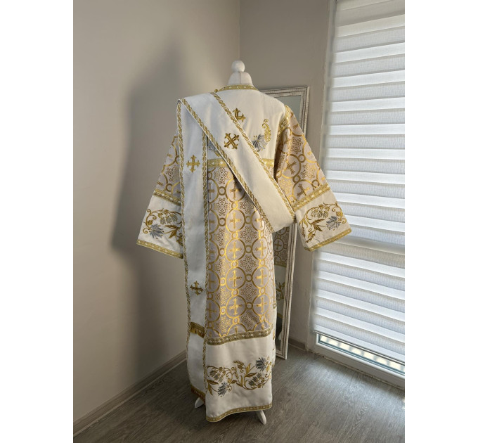 Combined velvet and brocade deacon's vestment - Embroidered stichar and orar