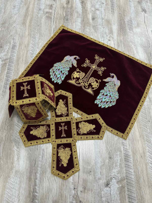 Embroidered Orthodox Chalice Covers with peacocks - Aer and chalice veil set - Chalice Covers