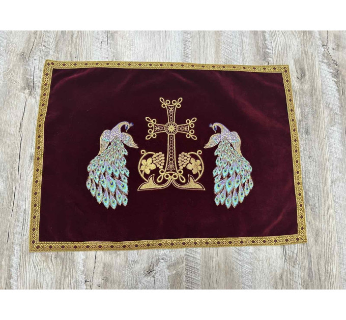 Embroidered Orthodox Chalice Covers with peacocks - Aer and chalice veil set - Chalice Covers