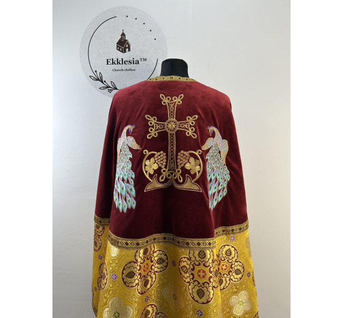 Embroidered priest vestment with peacocks in Greek style