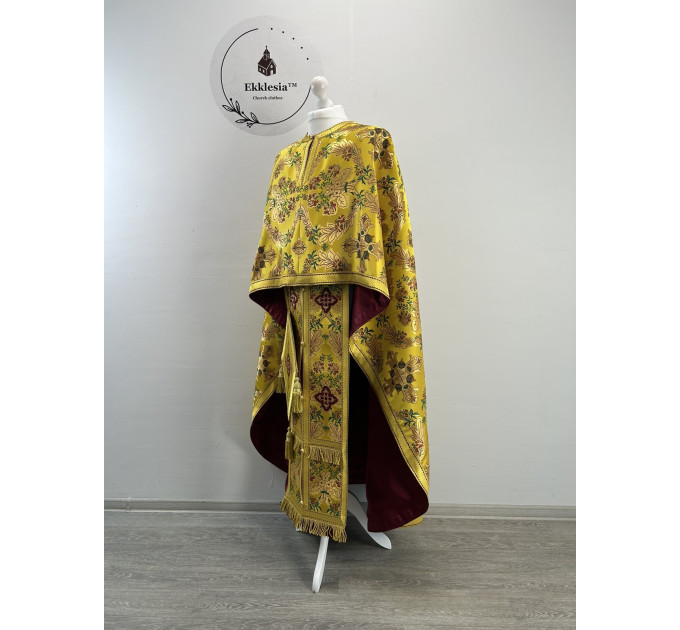 Greek style priest vestment - Gold floral brocade phelon
