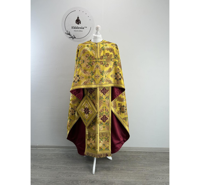 Greek style priest vestment - Gold floral brocade phelon