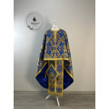 Greek style priest vestment - Phelon made of blue floral pattern brocade