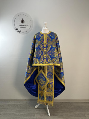 Greek style priest vestment - Phelon made of blue floral pattern brocade Greek style priest vestment - Phelon made of blue floral pattern brocade