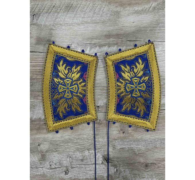 Greek style priest vestment - Phelon made of blue floral pattern brocade