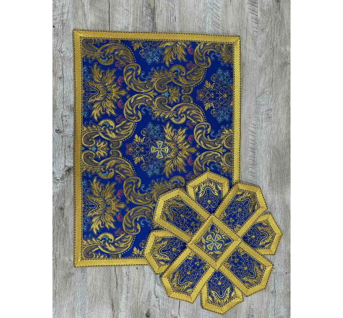 Greek style priest vestment - Phelon made of blue floral pattern brocade