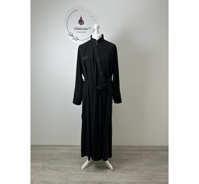 Orthodox Greek undercassock from fake silk with machine embroidery - Cassock for a priest