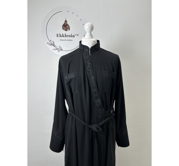 Orthodox Greek undercassock from fake silk with machine embroidery - Cassock for a priest