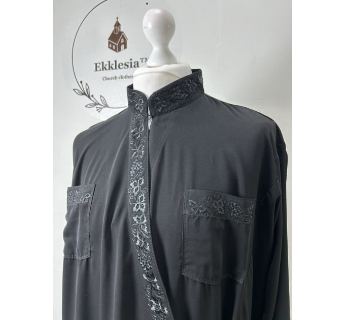 Orthodox Greek undercassock from fake silk with machine embroidery - Cassock for a priest