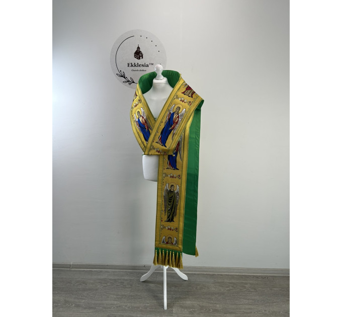 Set: small and large omophorion made of Greek brocade with angels - small and large omophorion set
