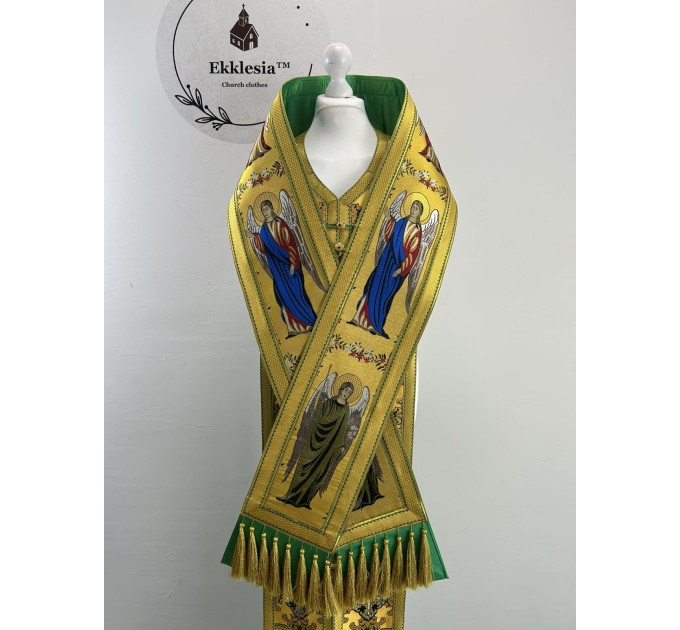 Set: small and large omophorion made of Greek brocade with angels - small and large omophorion set