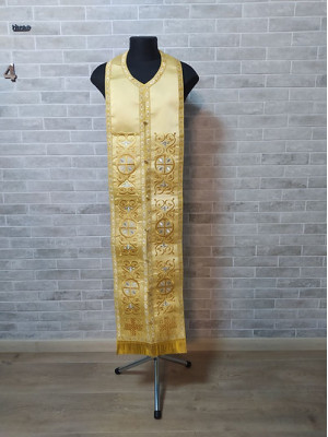 Gold satin stole and cuffs in satin - Priest's communion set - Orthodox set