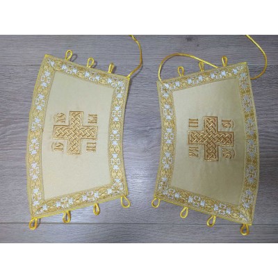 Gold satin stole and cuffs in satin - Priest's communion set - Orthodox set