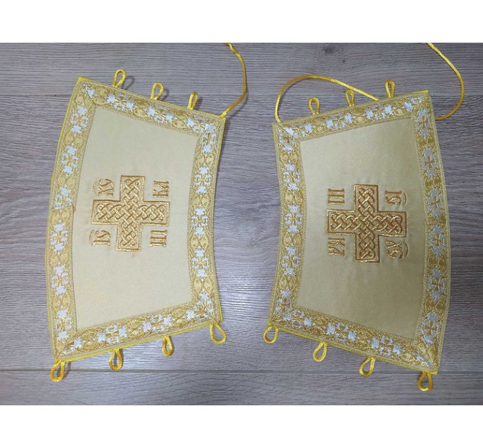 Gold satin stole and cuffs in satin - Priest's communion set - Orthodox set