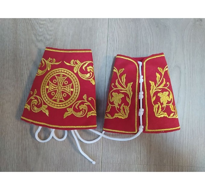 Embroidered Greek Stole and cuffs in plush - Communion set - Priest's church set