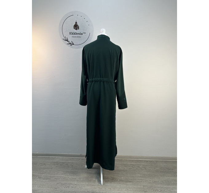 Embroidered Greek style cassock "Rhombus" on dark green wet silk