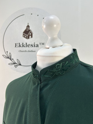 Embroidered Greek style cassock "Rhombus" on dark green wet silk