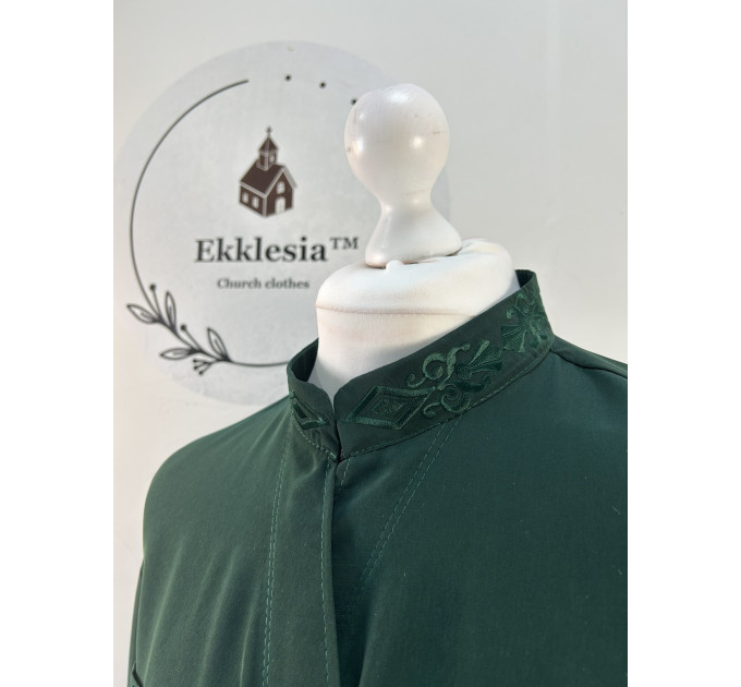 Embroidered Greek style cassock "Rhombus" on dark green wet silk