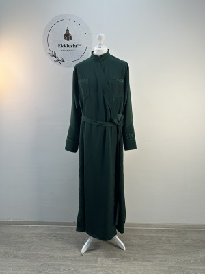 Embroidered Greek style cassock "Rhombus" on dark green wet silk Embroidered Greek style cassock "Rhombus" on dark green wet silk
