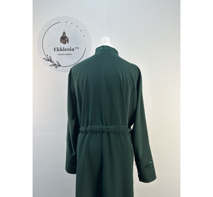 Embroidered Greek style cassock "Rhombus" on dark green wet silk