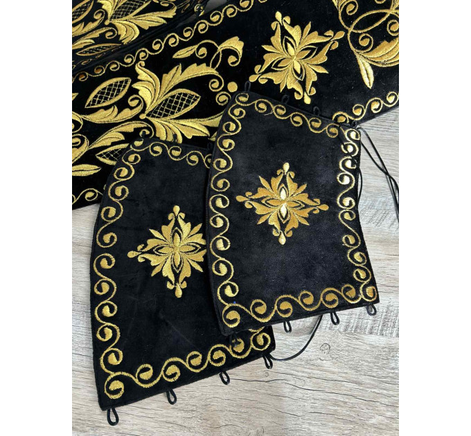 Bishop's Communion set in velvet with machine embroidery - Bishop's Stole and cuffs - Small omophorion - Epitrakhilion and cuffs