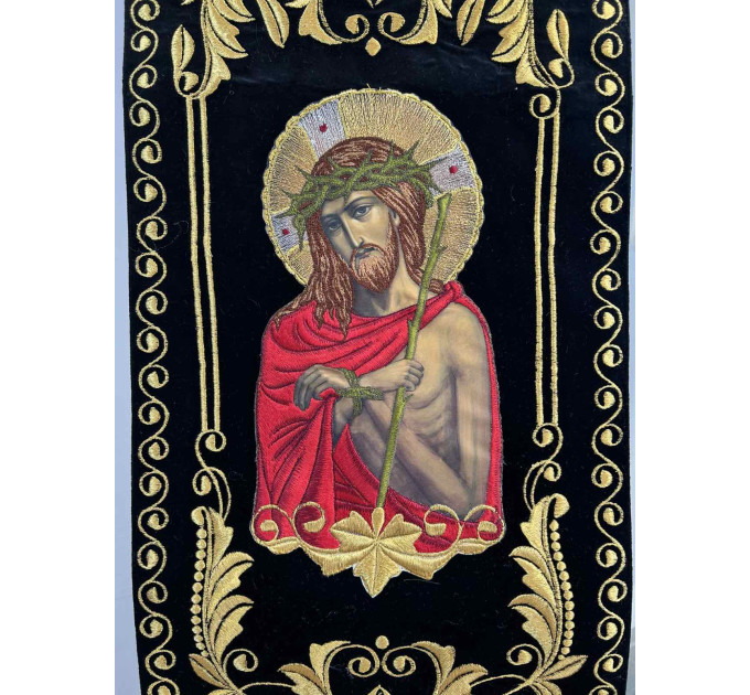 Bishop's Communion set in velvet with machine embroidery - Bishop's Stole and cuffs - Small omophorion - Epitrakhilion and cuffs