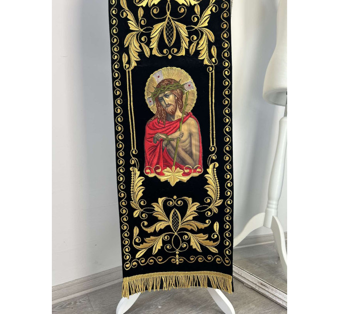 Bishop's Communion set in velvet with machine embroidery - Bishop's Stole and cuffs - Small omophorion - Epitrakhilion and cuffs