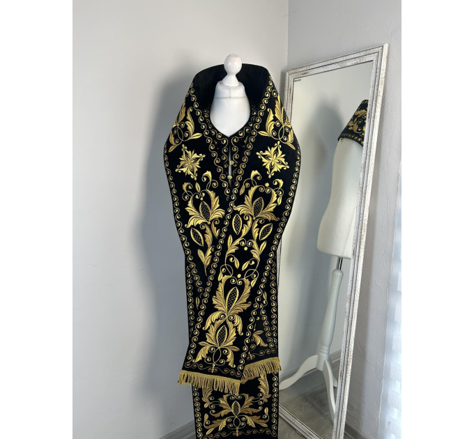 Bishop's Communion set in velvet with machine embroidery - Bishop's Stole and cuffs - Small omophorion - Epitrakhilion and cuffs