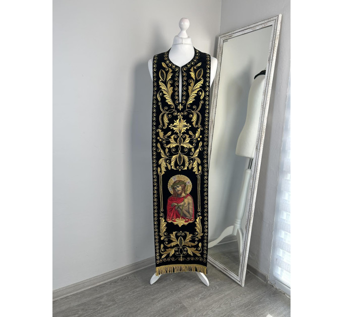 Bishop's Communion set in velvet with machine embroidery - Bishop's Stole and cuffs - Small omophorion - Epitrakhilion and cuffs