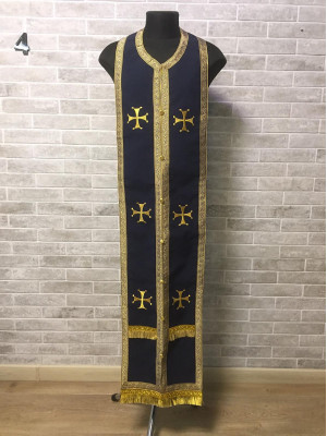 Navy blue embroidered communion set - Stole and cuffs - Priest's set