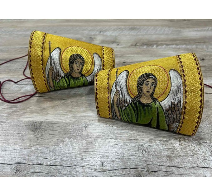 Metallic brocade cuffs - Priest Cuffs - Priest's cuff with angels