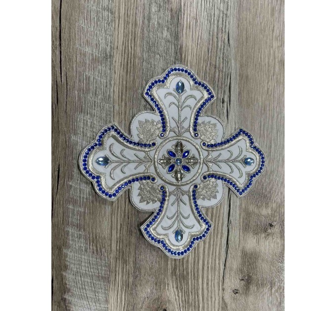 Set of 14 embroidered crosses for vestments with stones