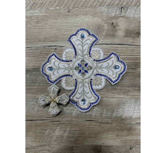 Set of 14 embroidered crosses for vestments with stones