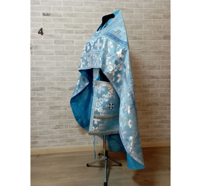 Blue Slavic style vestments in brocade - Priest vestments - Clothes for priests - Liturgical vestments - Liturgical garments