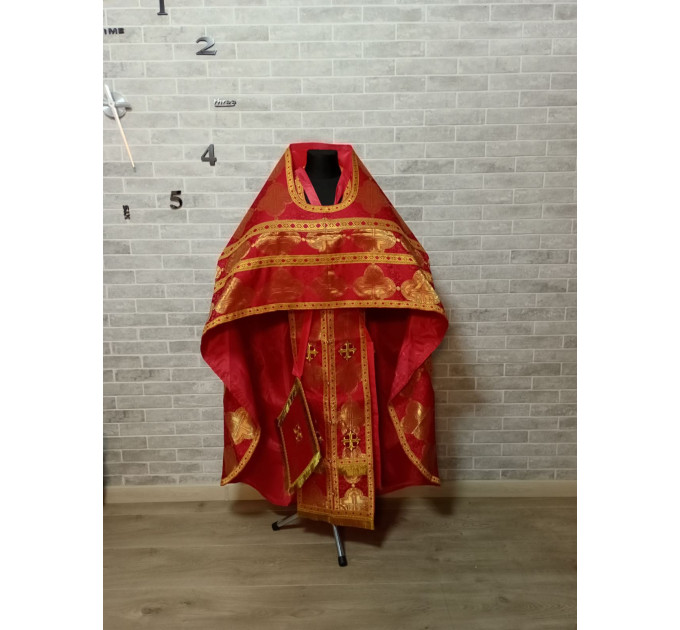 Slavic style  style vestments in red brocade - Priest vestments - Clothes for priests - Liturgical vestments - Liturgical garments