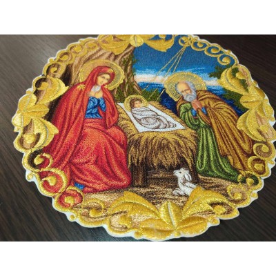 Icon of the Nativity - Liturgical embroidered vestment appliques - Round icon