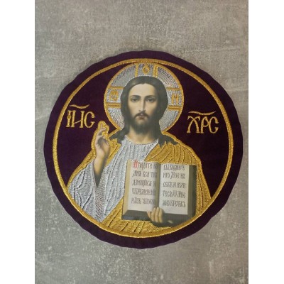 Liturgical embroidered vestment applique Jesus Christ - Round icon patch