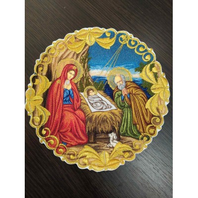 Icon of the Nativity - Liturgical embroidered vestment appliques - Round icon