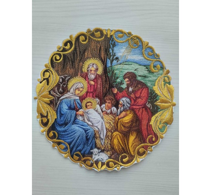 Icon of the Nativity - Liturgical embroidered vestment appliques - Round icon