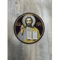 Liturgical embroidered vestment applique Jesus Christ - Round icon patch