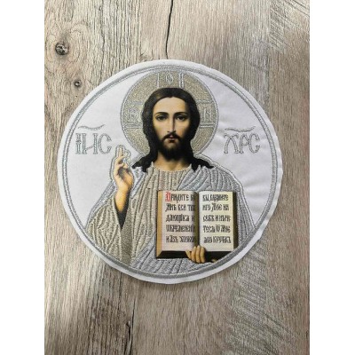 Liturgical embroidered vestment applique Jesus Christ - Round icon patch